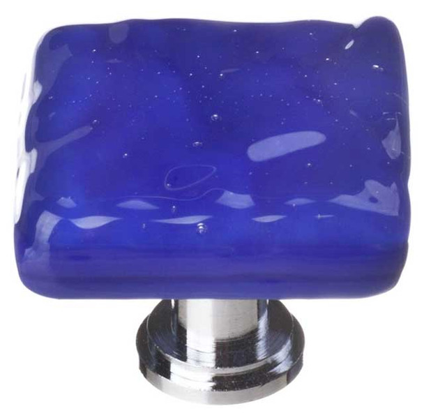 1-1/4" Square Glacier Cobalt Knob - Satin Nickel