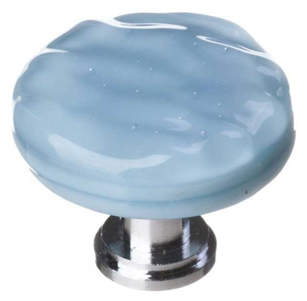 1-1/4" Dia. Glacier Powder Blue Round Knob - Polished Chrome