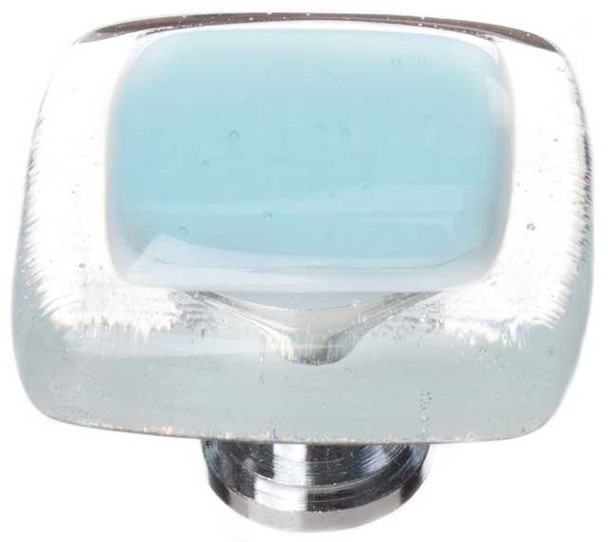 1-1/4" Square Reflective Light Aqua Knob - Satin Nickel