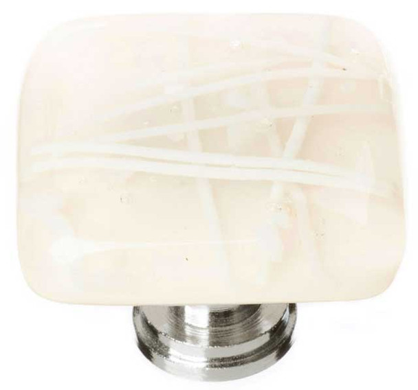 1-1/4" Square Cirrus Vanilla & White Mardi Gras Knob - Polished Chrome