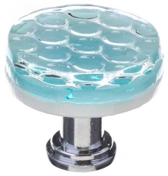 1-1/4" Dia. Light Aqua Honeycomb Round Knob - Polished Chrome