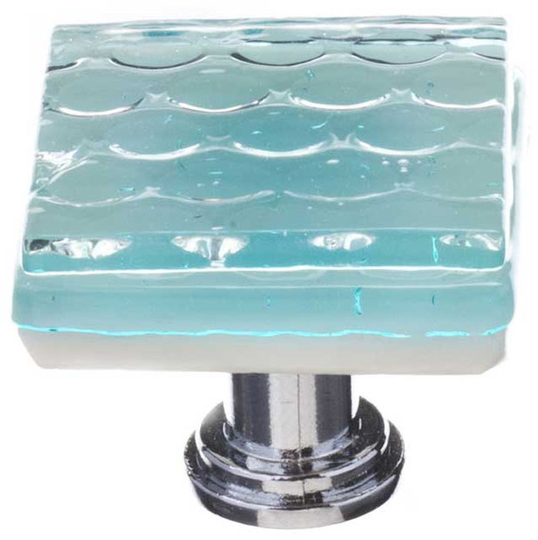 1-1/4" Square Light Aqua Honeycomb Knob - Polished Chrome