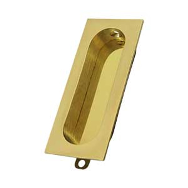 3-1/8" Rectangular with Oval Center Flush Pull - Polished Brass