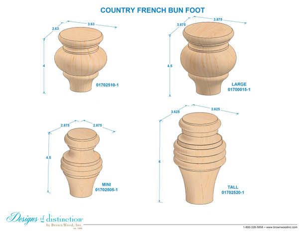 4-1/2" Country French Bun Feet - Mini/Tall