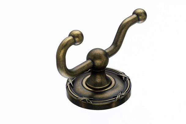 Top Knobs - Bath Double Hook - Greman Bronze - Ribbon Back Plate (TKED2GBZE)