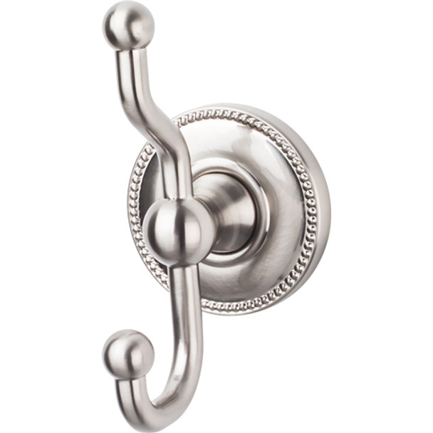 Top Knobs - Bath Double Hook - Brushed Satin Nickel - Beaded Back Plate (TKED2BSNA)