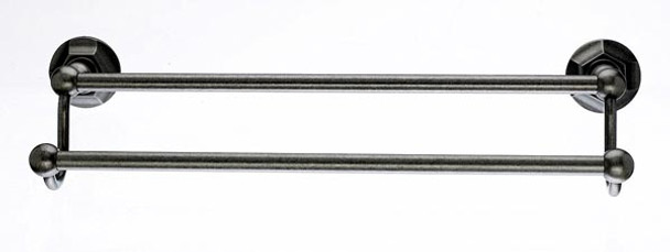 Top Knobs - Bath Double Towel Rod - Antique Pewter - Hex Back Plate (TKED7APB)