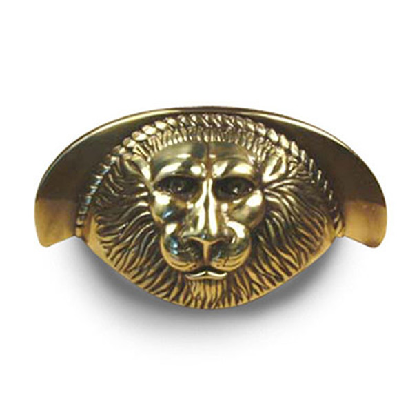 Roman - Premium Solid Brass, Lion Head Cup Pull, 3" cc Polished Antique (CENT19343-PA)