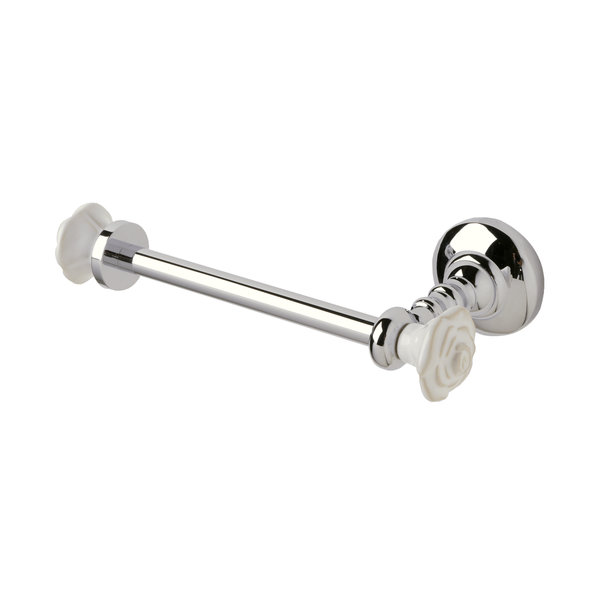 Premium Solid Brass, Paper Holder, Polished Chrome w/ White Rose (CENT81730-26W)