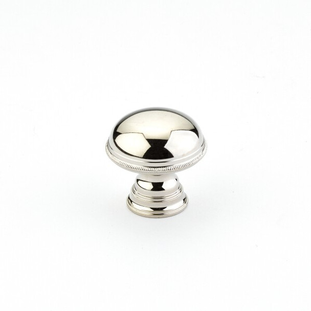 Knob, Plain Surface, Knurled Edge, Polished Nickel, 1-1/4in dia (SCH-572-PN)