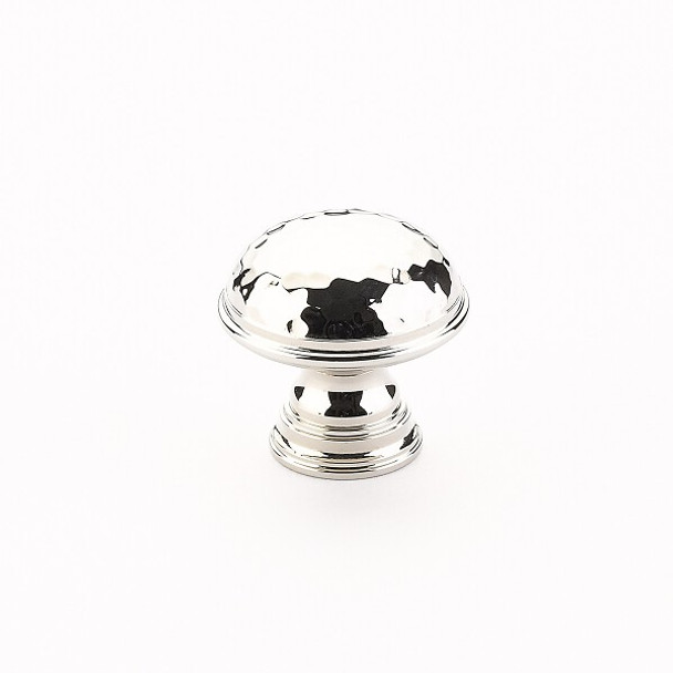 Knob, Hammered, Plain Edge, Polished Nickel, 1-1/4in dia (SCH-570-PN)