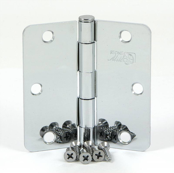 Stone Mill Hardware - 3.5" Polished Chrome Door Hinge 1/4" Radius with Screws - (2 Pack) - SMH-SMH3514-CH - Knobbery.com