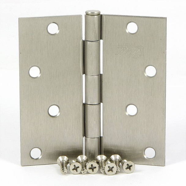 Stone Mill Hardware - Satin Nickel 4-inch, Square Corner Door Hinge - (2 Pack) - SMH-SMH40SQ-SN - Knobbery.com