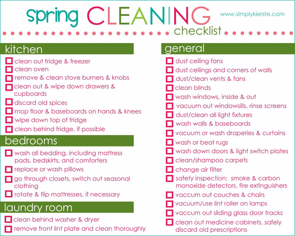 Spring Cleaning Checklist Spring Cleaning Checklist