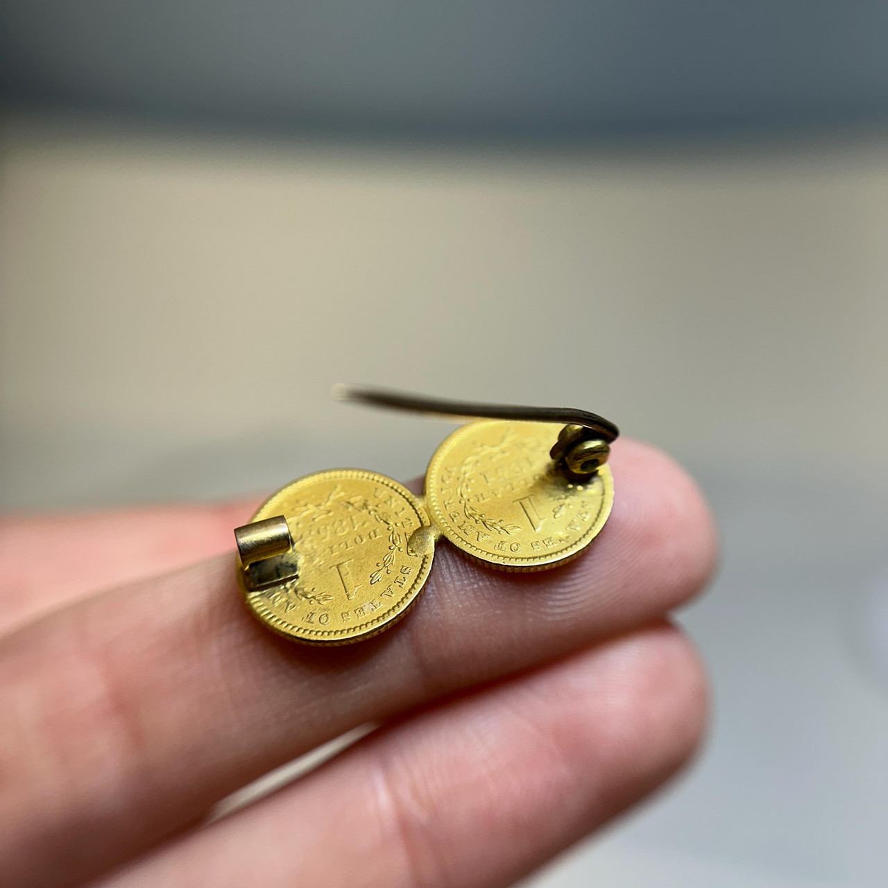 Rare 1851 & 1853 Liberty Head US Gold Dollar Coin Brooch