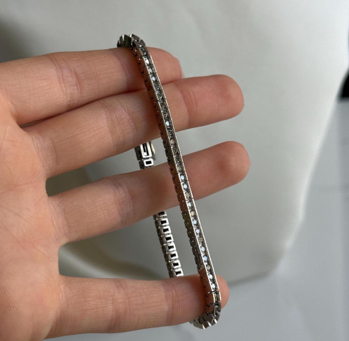 Estate 14KT White Gold Diamond Tennis Bracelet, 7.25" Long 2.00CT Natural Genuine Diamond Silver Colour Bracelet, Classic Style, Minimalist