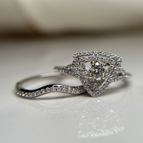 Estate 19KT White Gold and Diamond Matching Ring Set, Wedding and Anniversary Style Diamond Ring, 81 Stone Diamond Ring Size 6.75 and 7 US