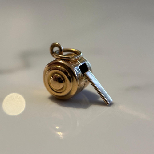 Tiny 18KT Gold Whistle Charm *IT WORKS!*, Small Yellow Gold Whistle Charm, Cute Small Quirky Jewellery and Charms to Add to Bracelet