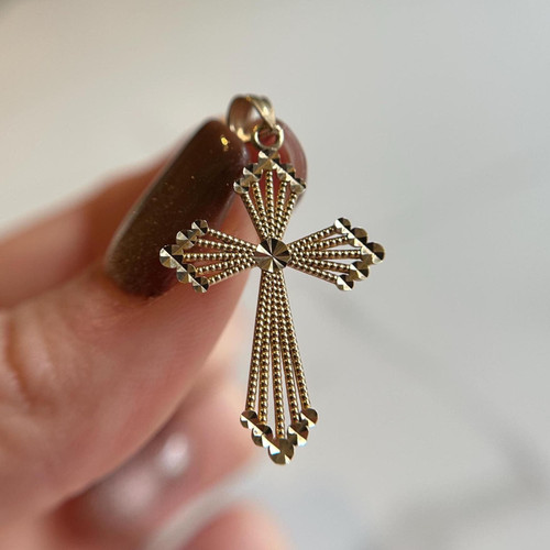 10KT Detailed Cross Pendant, Textured Yellow Gold Charm, Etched Design Minimalist Dainty Gift for Communion & Baptism, Christian Jewellery 10KT Detailed Cross Pendant, Textured Yellow Gold Charm, Etched Design Minimalist Dainty Gift for Communion & Baptism, Christian Jewellery