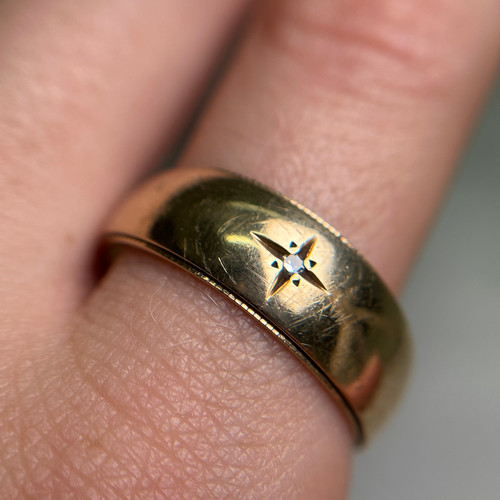 Vintage 10KT Yellow Gold Star Set Diamond Band, Wide Ring Size 10.5 US