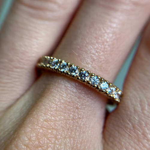 Sparkly 14KT Gold Stacking Ring, Thin Glass Stone Yellow Gold Jewellery, Estate Engagement/Wedding/Anniversary Style Band Size 8.75 US Sparkly 14KT Gold Stacking Ring, Thin Glass Stone Yellow Gold Jewellery, Estate Engagement/Wedding/Anniversary Style Band Size 8.75 US