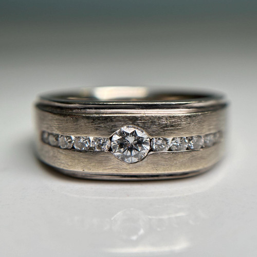 Solid 14KT White Gold Diamond Band, Sparkly Channel Set Stones, Wedding/Anniversary Style Mens Style Ring, Brushed Metal Size 11.5 US Solid 14KT White Gold Diamond Band, Sparkly Channel Set Stones, Wedding/Anniversary Style Mens Style Ring, Brushed Metal Size 11.5 US