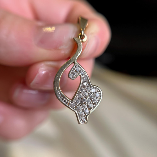 Cat Logo Charm Solid 10KT Gold and Glass, Baby Phat Necklace Pendant, Cute Cat Jewellery Sparkly Everyday Piece, Cat Lover Jewelry