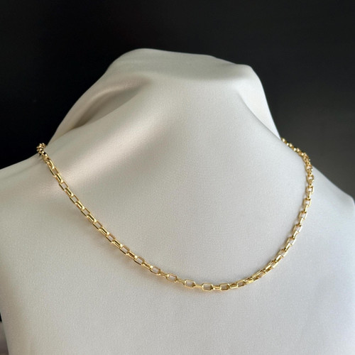 ITALY 10KT Gold Short Link Paperclip Chain, Stackable Medium Link Yellow Gold Necklace, Classic Chain Design, Everyday Wear, 18" Long