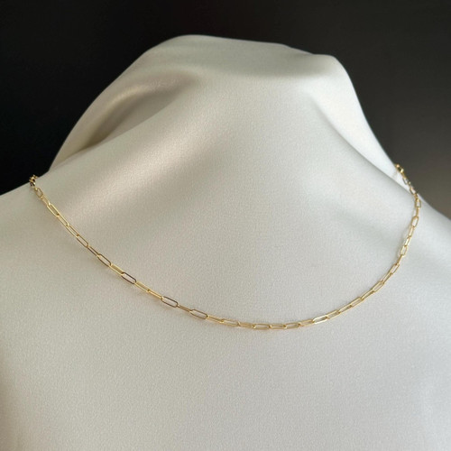 Italian 10KT Gold Thin Paperclip Chain, Dainty and Stackable Yellow Gold Necklace, Classic Chain Design, 18" and 20" Long - Everyday Wear