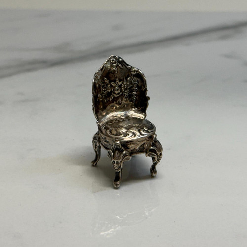 Vintage Sterling Silver Decorative Chair, Miniature Furniture Sheffield English Silver Hallmark Stamped Knick Knack, Tiny Dollhouse Chair