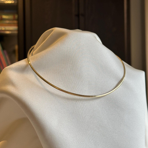 Stunning Solid Gold Collar Necklace, Estate 14KT Italian Yellow Gold Thin Choker, Short Sturdy Omega Chain Necklace