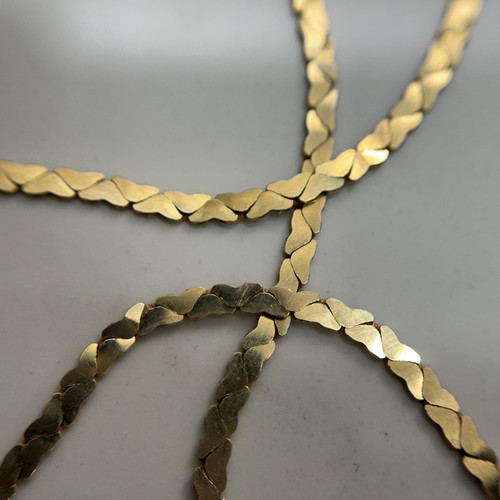 Estate 10KT Yellow Gold Flat Snake Chain 16" Long Collar Necklace Stackable Everyday Jewelry