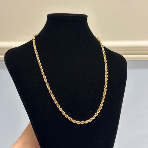 Classic Rope Chain 14K Yellow Gold 24" Long Necklace, Stackable Everyday Jewelry