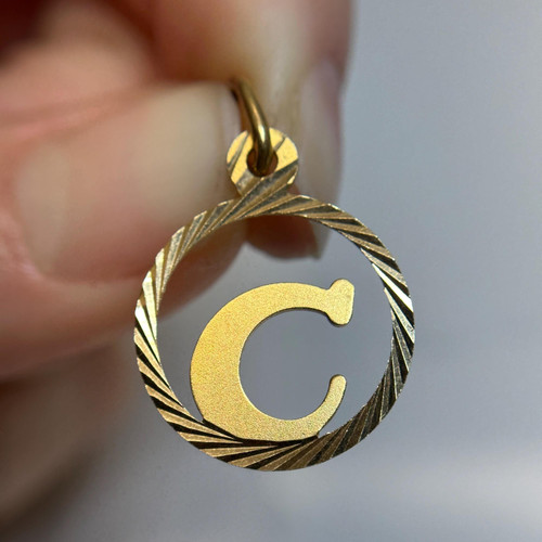 Simple 18KT Solid Yellow Gold C Alphabet Letter Pendant Charm