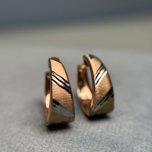 Huggie Classic Earrings Estate 10KT Solid Yellow and White Gold Satin Finish Everyday Jewelry