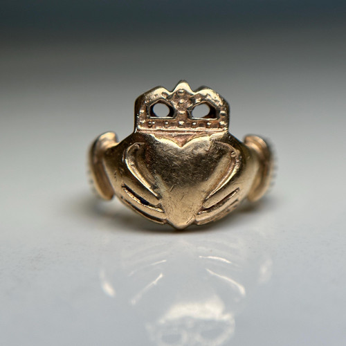Vintage 10K Gold Claddagh Ring | Irish Heart Crown Hands Ring | Estate Gold Band
