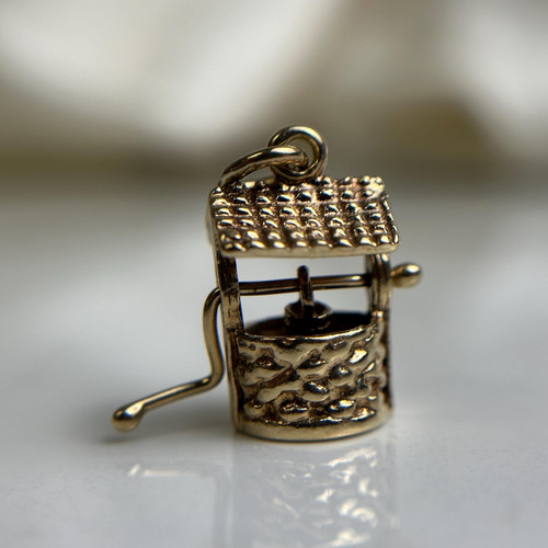 Vintage 10K Gold Moving Wishing Well Charm | Mechanical Estate Pendant