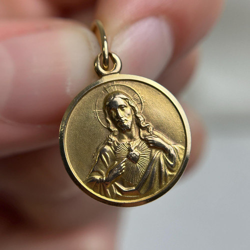 Vintage 10K Gold Scapular Medal Charm | Sacred Heart & Our Lady of Mount Carmel Pendant