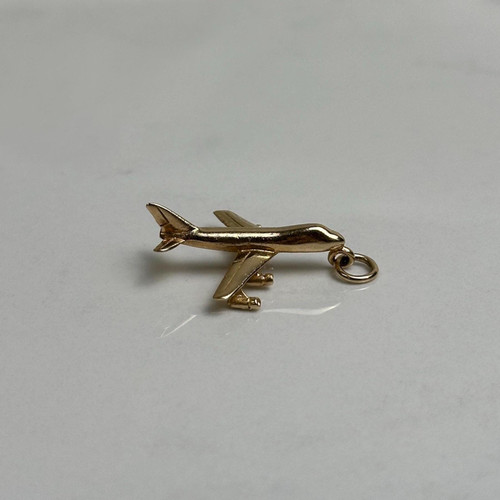 Vintage 10K Gold Airplane Charm | Boeing 747 Jet Pendant | Travel Aviation Charm
