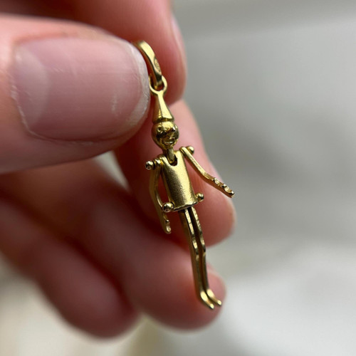 Vintage Italian 18K Gold Pinocchio Articulated Charm | 750 Moving Puppet Pendant