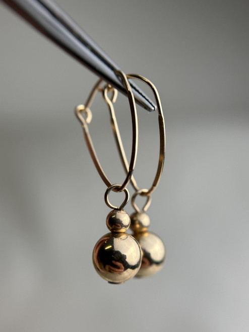 Vintage 10K Gold Hollow Ball Drop Earrings | JJT