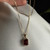 Red Pendant Necklace, Estate 14KT Yellow Gold Synthetic Red Emerald Cut and Sparkly Accents, Wide Box Chain 18" Long 0.8mm Wide