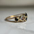 Estate 18KT Yellow Gold Ring, Heart Shaped Cubic Zirconia and Deep Blue Sapphire Stones, Thin Stackable & Sparkly Jewellery Size 8.75 US