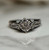 Vintage Intricate White Gold Diamond Ring, 10KT Solid Gold Antique Style Jewellery, Leaf Design Etched Gold Detailed Band Size 5.25 US
