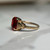 Cute Red Stone Pinky Ring, Estate 10KT Yellow Gold Small Ring, Emerald Cut Red Glass Stone, Ring Stack Thin Band Design Kids Band Size 4 US
