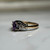 Estate 10KT Gold Purple Stone Ring, Two Toned Gold and Oval Cut Light Purple Centre Stone, Decorative White and Yellow Gold Ring Size 4.5 US