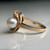 Estate 14KT Gold Leaf and Pearl Ring, Detailed Textured Yellow Gold Foliage Design & Natural Freshwater Pearl, Statement Jewellery Size 6.25