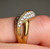 Estate 10KT Gold Cubic Zirconia Ring, Studded Sparkly Stone Leaf Design Ring, Split Band Gold Ring, Stackable Wavy Clear Stone Ring Size 7.5