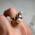 Unique Pearl and Sapphire Statement Ring, 14KT Yellow Gold Ring With Oval Cut Stone and Akoya Cultured Pearls, Modern Eclectic Ring Size 7.5