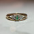 Gorgeous Emerald Diamond Pinky Ring, 10KT Gold Green Gemstone, Tiny Band Yellow Gold Cut Out Three Stone Design, Green Ring Size 4 US